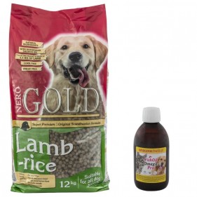 Zestaw dla Psa Karma Nero Gold Lamb & Rice 12kg + Olej z łososia dla psów GRATIS.