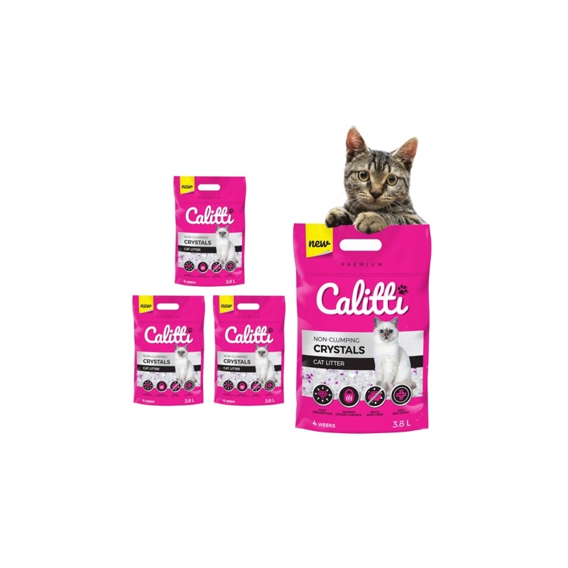 Żwirek silikonowy dla kotów wszystkich ras Calitti Crystals Cat | Zestaw 4x3.8L